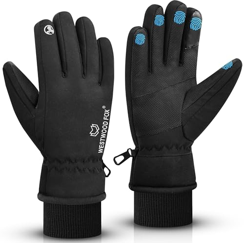 WESTWOOD FOX wasserdichte Winterhandschuhe für Männer & Frauen, Winddichte, warme Skihandschuhe, Touchscreen, Anti-Rutsch-Griff-Handschuhe für Radfahren, Snowboarden, Wandern, Laufen (SCHWARZ, M)