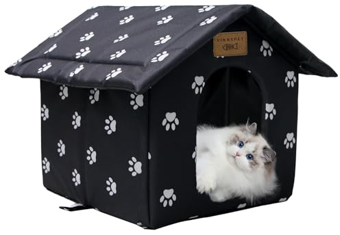 Vinnypet Casa para gatos para exteriores, impermeable, resistente a la intemperie, refugio para mascotas con cojín para gatos y perros callejeros, 45 x 40 x 45 cm
