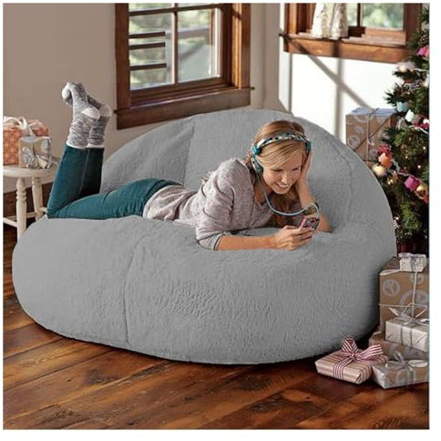 NIBHZ Weicher Sitzsackbezug für Erwachsene, Flauschiger Sitzsackbezug für Sitzsackcouch, Bequemer Sofabezug mit Teddystoff, Ungefüllter Sitzsackbezug (nur Sitzsackbezug!),Light Gray-L