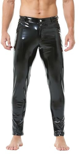 YUFEIDA Herren Leggings Hose Klassisch Wetlook PU Kunstleder Lange Hose Reißverschluss Taschen Casual Motorrad Cosplay Tanz Bühne Party Club Leggings Hose für Herren