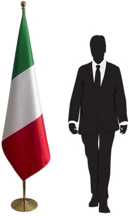 Bandiera ITALIA con asta e base. Bandiera italiana per ufficio. Base 1,3kg. Bandiera in raso. Codice CN6-IT