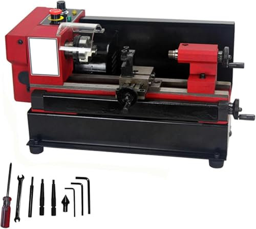 AFLEPCBRQ Mini Torno De Metal De Precisión De 440 * 210 Mm, 150 W con Mandril De 50 Mm, Longitud Máxima De Procesamiento De 125 Mm, Cambio De Velocidad Continuo De 3800 RPM
