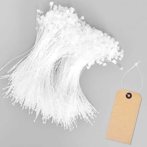Cleminsta Plastik-Etikettenbefestigungen, 1000 Stück Sicherheitsfäden für Kleidung Etiketten 125 mm Schnappverschluss-Stifte Sicherheitsfaden Schlaufenstifte für Preis-Etiketten (Weiß)