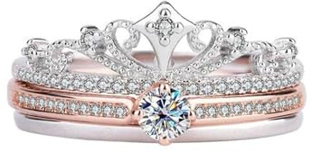edASQRf Castle Firework Crown Ring (Adjustable),Fashionable Personalized Rings, Two-In-One Combination Rings, a Multi-Wear Ring. (silver,Adjustable opening)