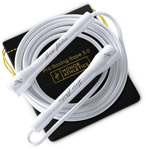 Honor Athletics | Pro Boxing Rope 3.0 | 5.3mm Jump Rope Indoor/Outdoor Adjustable For Boxing | Ultra-Durable, Non-Kinking TPU-PVC blend / Unbreakable Handles | Adjustable | Skipping Rope (White Handles / White Cord)