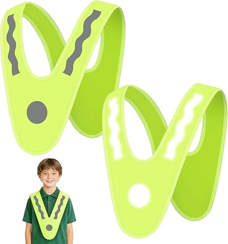 AYBUY 2 Pezzi Giubbotto di Sicurezza per Bambini, Gilet Catarifrangente giallo-verde Universale ad Alta Visibilità, Gilet di Sicurezza a V per All'aperto, Gite Scolastiche, Bambino e Bambina (B)