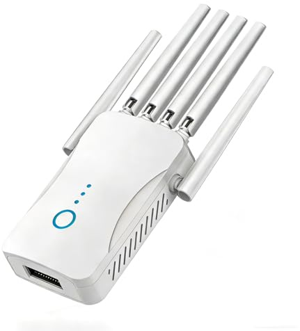 Ripetitore WiFi Potente, Amplificatore WiFi a Doppia Banda con 6 Antenne, Modalità Ripetitore/AP, Copertura Fino a 9000 Pi², 1 Porta LAN, Compatibile con Tutte le Box per Casa/Ufficio