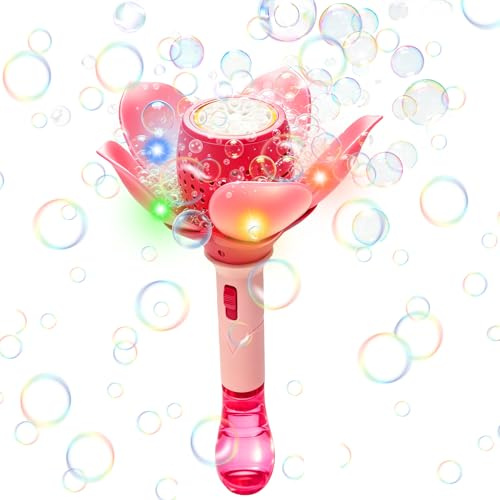 Seifenblasen Blume,Blumen Seifenblasenstab,Elektronische Seifenblasenmaschine Blume,mit Seifenblasenlösung/Akku/Ladekabel,Lotusblume Seifenblasen Stab,für Geschenk/Geburtstag/Party/Hochzeit (Pink)
