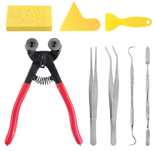 Swpeet Kit de 8 outils pour mosaïque, comprenant une pince coupe-mosaïque en verre très résistante, une pince coupante à roulettes, 2 grattoirs, 2 pinces à épiler, 1 crochet à double extrémité