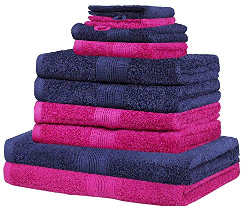 NatureMark 10tlg. Frottier Handtuch-Set Verschiedene Größen in Premium Qualität (10 TLG. Frottier Set, Pink/Navy)