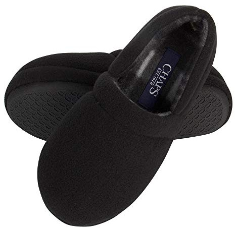 Chaps Boys' Moccasin Slipper House Shoe with Indoor/Outdoor Nonslip Sole Slipper, Black Closed Back, X-Large