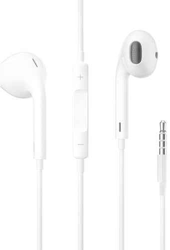 Earphones, In-Ear Headphones Wired Earbuds, Half in Ear Headphones 3.5mm Jack, Wired Earphones with Microphone and Volume Control for Phone, Smartphone, MP3, Most 3.5mm Audio Devices