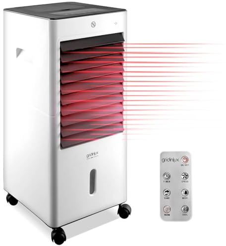 gridinlux® | Climatizador Evaporativo Homely TEMP COMPLETE | Enfriador de Aire Grande Móvil y Silencioso | Ventilador Portatil de pie | Mando | Frío y Calor | 3 Velocidades | 65W Bajo Consumo
