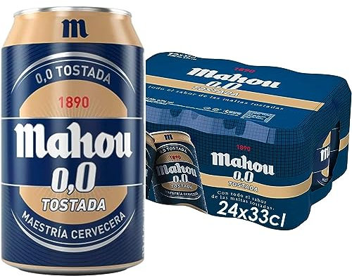 Mahou 0,0 Tostada, Pack de 24 Latas x 33 cl, Cerveza Lager Refrescante, Ligera y Suave, Sabor Auténtico, Cerveza 0.0% Vol Alcohol