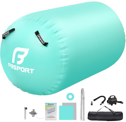 FBSPORT Aufblasbare Air Roll, 100x60cm Aufblasbare Luft Rollen, Yoga Gymnastik Zylinder, Gymnastikmatte, Gym Air Barrel, Air Tumbling Track, Sportmatte für zuhause mit Tragetasche, Outdoor, Fitness