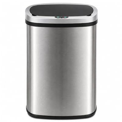 GlamHaus Sensor Bin, Motion Sensing 60L For Kitchen, Soft Close With Supplied Power Adaptor Or Battery Operated - Brushed Stainless Steel Silver, Infrared Hands Free 60 Litre