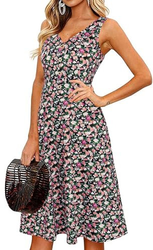 II ININ Beach Summer Dresses for Women UK Midi Dress Sleeveless Ladies Casual Sundress with Pockets(Floral 16,L)