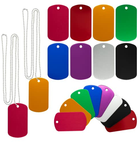 Aluminium stämpling tomma metall hundtaggar gravering blank med kulkedja 24 set (blandade färger)