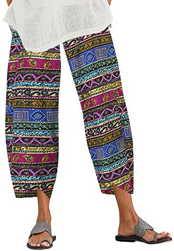 ZANZEA Women's Casual Harem Trousers Boho Retro Print Cotton Cropped Pants