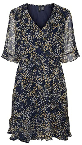 VERO MODA Damen Vmdora Kaya 2/4 Short Dress Wvn Ga Kleid, Navy Blazer/Aop:dora, S