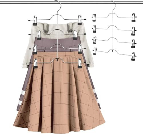 ZriEy Grucce per pantaloni salvaspazio multiple con clip, set da 3 grucce in metallo, per 4 pantaloni, con 8 clip regolabili, antiscivolo, per pantaloni/gonne antiscivolo