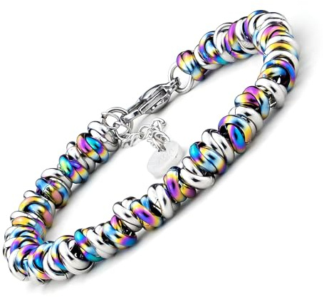 SAGA GIOIELLI® BRACCIALE DONNA INTRECCIATO NODINI ACCIAIO DIVERSI COLORI (MULTICOLOR-ARGENTATO)