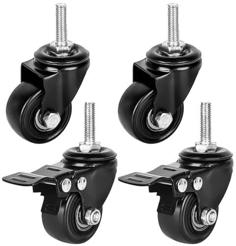 Lot de 4 Roulettes M8 Pour Meubles Lourds - Pivotantes Filetées en Caoutchouc - Pour Fauteuil d'Extérieur - 2 Avec Frein et 2 Sans