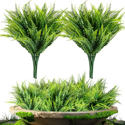 MAQIHAN 10PCS Fake Fern for Outdoor - Artificial Boston Fern Stems Decor