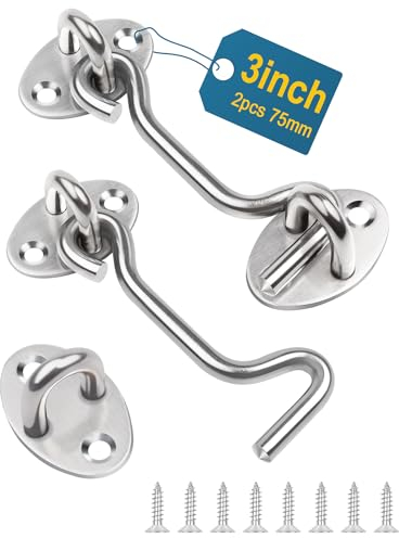 Leryati 3 Zoll Sturmhaken 2 Stück, Sturmhaken Edelstahl Kabinenhaken Haken mit öse, Torhakenschloss Mit Schrauben Haken und Augensperre Riegel Tür Sturmhaken