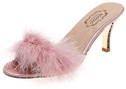 Sandals Women's Rhinestone Mules Summer Sandals Glitter Pumps Shoes Elegant Slide Slippers Stiletto Heel Evening Shoes Plush Peep Toe Shoes High Heels Sandals Shoes Women's Sandals, pink, 5 UK