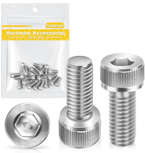 Tornillos cilíndricos M5 x 10 mm con hexágono interior, 20 unidades, Caianwin DIN 912 de acero inoxidable (A2 V2A), tornillos para máquinas industriales, vehículos de motor, construcción