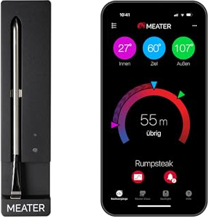 MEATER SE: Das Kabellose, Smarte Fleischthermometer mit Bluetooth | Hohe Reichweite | Misst Kern- und Umgebungstemperatur | BBQ, Ofen, Grill, Küche, Smoker, Rotisserie, mit schwarzem Ladegerät