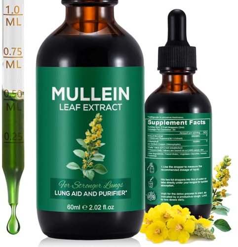 Mullein Drops for Lungs, Mullein Leaf Extract Supplement, Natural Mullein Herbal Supplements, Mullein Leaf Extract for Lung Cleanse and Respiratory Support - 2.02 fl oz