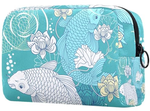Koi Carp Lotus - Neceser para mujer, neceser de viaje, bolsa organizadora de maquillaje grande con cremallera, multicolor, 18.5x7.5x13cm/7.3x3x5.1in, Neceser