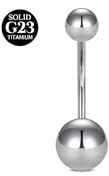 AceFun Barres Piercing Nombril Titane Argent 14G Barres ventre Titane massif 12mm piercings nombril Boucle oreille CZ boule lisse Anneau pour nombril Barbell Bijoux pour piercing corps 1 pièce