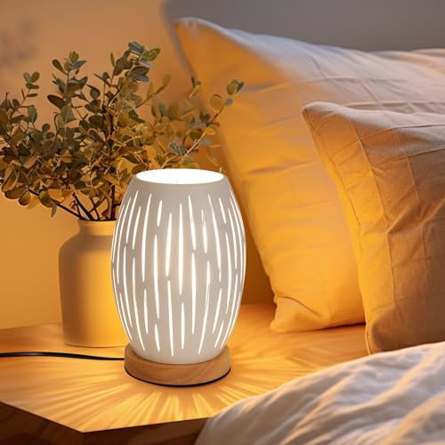 Riserva Lampada da Tavolo E27, Bianco Lampada da Comodino Moderna, Lampada da Tavolo Vintage in Metallo Legno per Bambini, Camera da Letto, Soggiorno, Studio, Massimo 60W