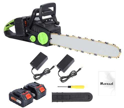 Tronconneuse a batterie 16 Pouces, tronconneuse electrique 1800W, moteur sans balais, tronçonneuse sur batterie avec 2 batteries de 4Ah, tronconneuse pour abattage et élagage d'arbres