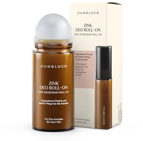 JUNGLÜCK Zinc Deo Roll-On without fragrance | Nourishing deodorant roller without aluminium & alcohol for sensitive armpits inhibits odour formation thanks to antimicrobial and odour-absorbing effect