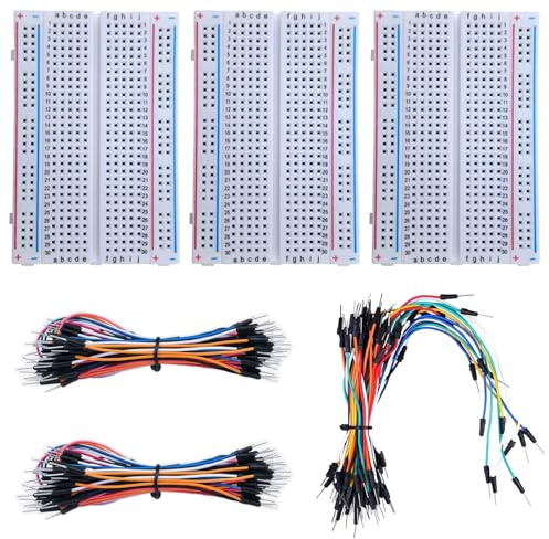 GTIWUNG 3 Stück 400 Tie Points Mini Breadboard Kit, Lötfreie Prototyp Leiterplatte für Arduino Proto Shield + 195Stk Steckbrücken Jumper Wire Kabel