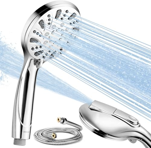 Pommeau de douche haute pression et tuyau 1,8 m, OHDAY 6 modes de pulvérisation, puissant pommeau de douche à main avec fonction Power Wash intégrée pour nettoyer baignoire, carrelage, animaux de