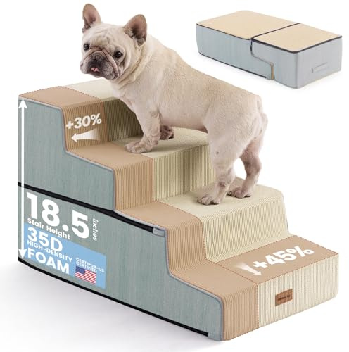 Gardner Pet Lite Hundtrappa, Trappa för Husdjur med 4 Steg, Skumramper med Hög Densitet med Vattentät och Halkfri Beläggning, för Säng, Soffa, Lättstol och Bil, Beige