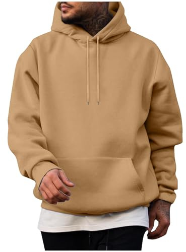 Générique Hoodie Homme Sweat Décontracté Mode Sweats à Capuche Respirant avec Poche Kangourou Pull Doux Fincut Tee Shirt Manche Longue Confortable Soldes 01 Kaki S