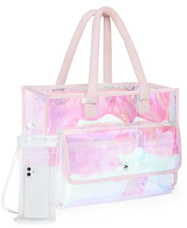 bagsmart 25L Large Beach Bag for Women with Phone Pouch, Waterproof Clear Tote Bag for Pool, Travel and Vacation