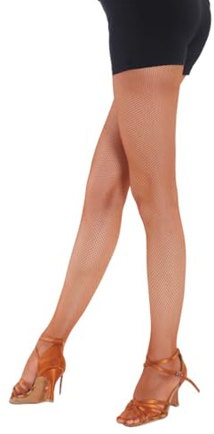 Zimoer Medias de Red para Baile Latino Talla Única para Mujer y Niña (Altura 70-170cm) | Medias Rejilla para Salsa, Tango, Ballet (Color caramelo)