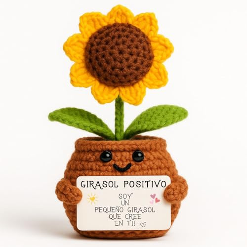 Girasol Positivo | Regalo Original y Emotivo | Día de la Madre | Cumpleaños Mamá Amiga Compañera Profesora Maestra Hija Mujer | Flor Artificial en Maceta | Detalle Sentimental Unico | Decoración Hogar