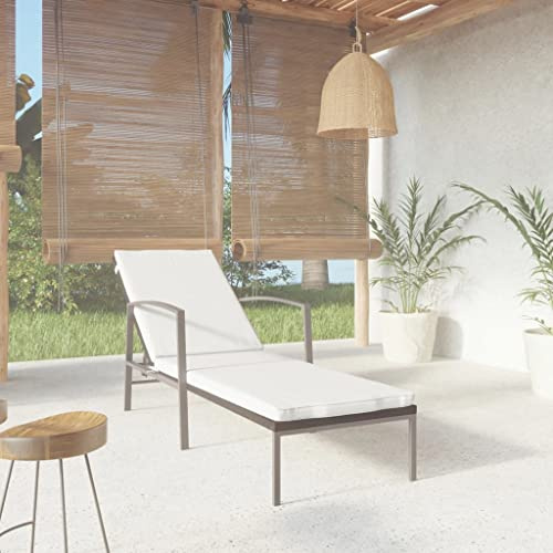 Yisssmeng Outdoor Chaise Lounge Chair 23.6x76.8x37.4 Black & Cream PE Rattan Adjustable Backrest 53-95° Steel Frame Cushioned Patio Lounger for Garden Pool Balcony