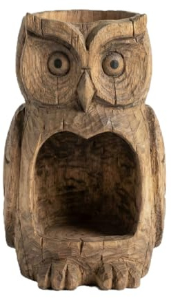 Owl Shaped Bird Feeder - Resin Garden Statue Design, Decorative Sparrow Feeding Station, Weather Resistant Outdoor Sculpture | Garden Backyard Patio Porch for Gardens Backyard Patio Porch