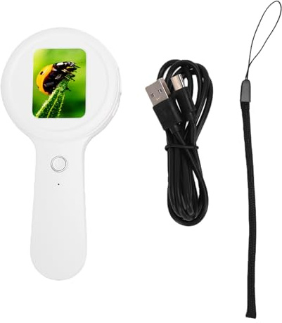 Plyisty Microscopio Digital, Portátil de Mano con Pantalla de 2,0 Pulgadas, Aumento de 200X, 16 Luces LED, Antivibración, para Aficionados a la Investigación Educativa (White)