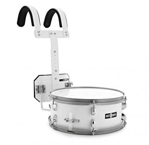 Premier NXT GEN Marching 14 x 5.5 Snare Drum, White | Punchy Deep Tone from Basswood Shell, Traditional Student Marching Snare, White PVC Wrap, Harness and 5A Sticks
