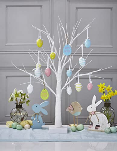 Celebright Easter Tree With Lights - 60cm/2ft White Table Top Easter Twig Tree - Pre-Lit with 24 Warm White LED Lights Battery Operated with Timer Function - Decorations Included